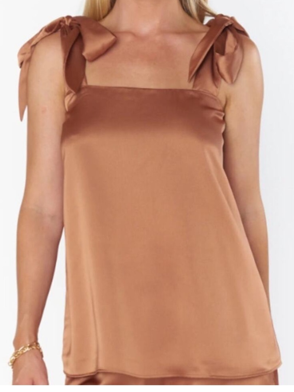 Show Me Your Mumu Makeup Copper Satin Tie-Shoulder Cami Tank Medium